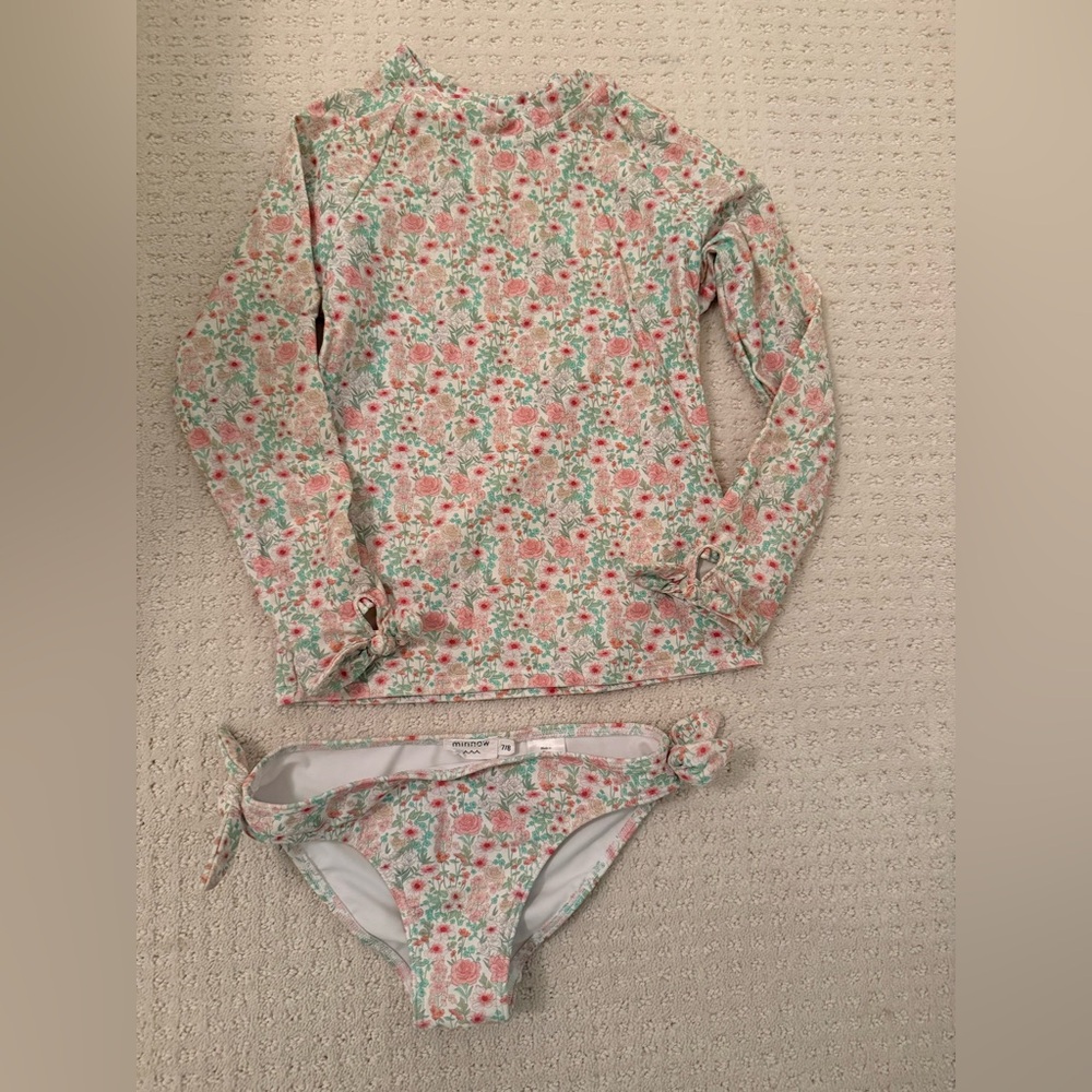 Minnow girls Floral Kids Swim Set long sleeve rashguard top